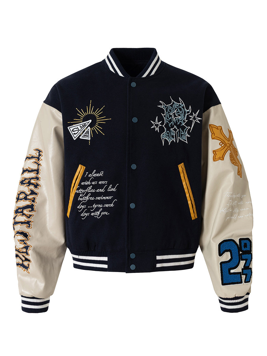 Embroidered Totem Varsity Jacket