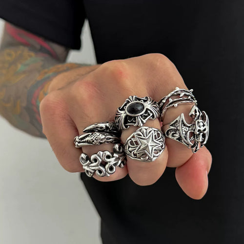 Men's 6-Piece Devil Ring Set, European and American 2026 Vintage Trendy Niche Design Cool Accessories