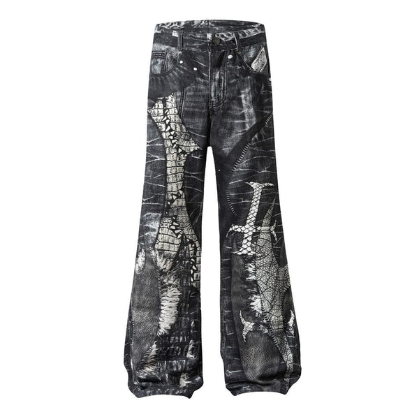 Shadow Print Horn Jeans—9654