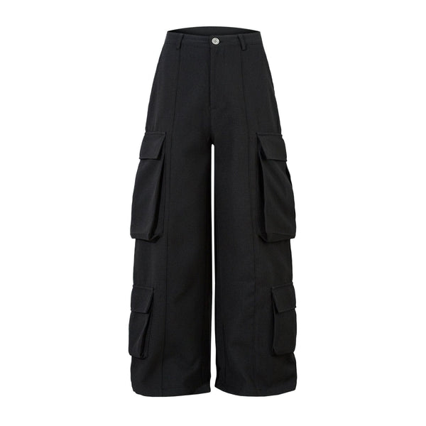 Retro Spring Black Cargo Pants—3855