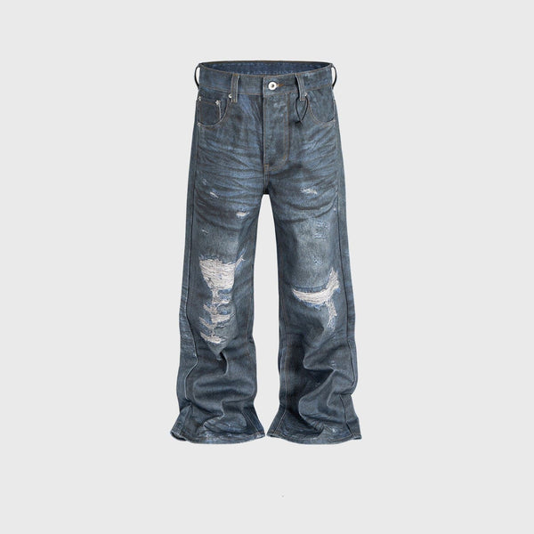 UNISEX Straight Worn Looking Washed-out Jeans—9008