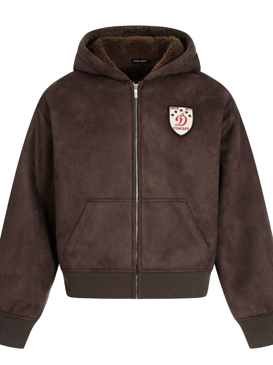 TALKLESSFASHION 0275 American retro high-end solid color badge design heavy men's short and wide fleece cardigan sweatshirt jacket
