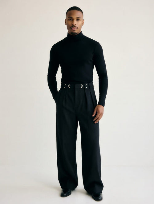 THETLSTUDIO American vintage pleated design men's and women's spring and autumn vertical stripes wide leg loose straight casual trousers scimitar trousers