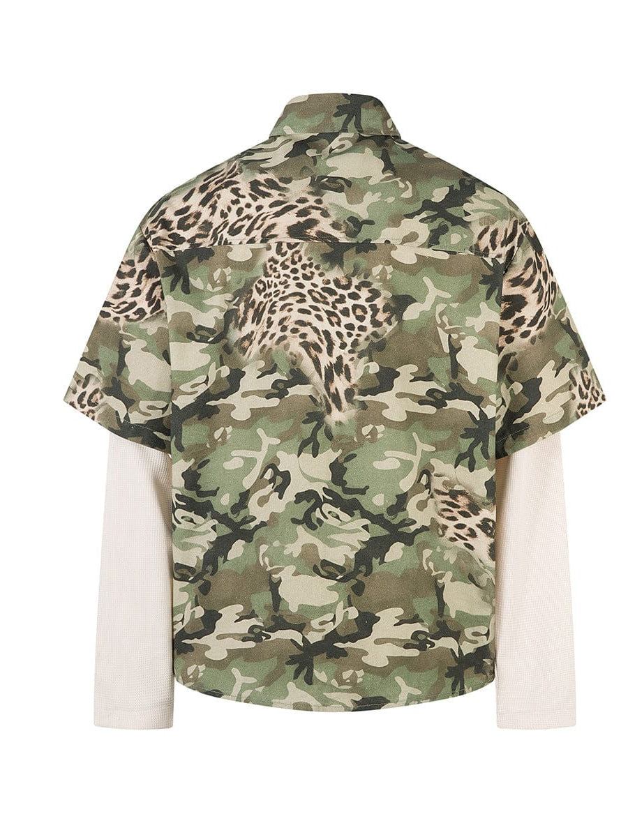 TALKLESSFASHION Jiayiku 2026 new fake two-piece floral shirt Hawaiian vacation American retro leopard print camouflage shirt long sleeves