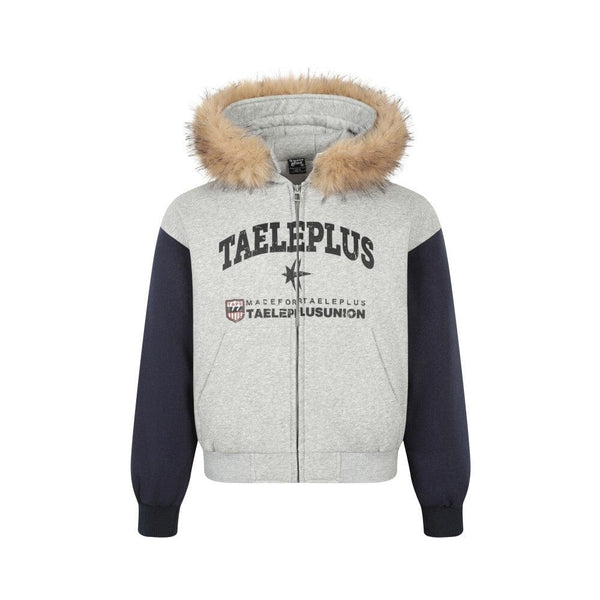 Printed Fur Collar Knit Jacket