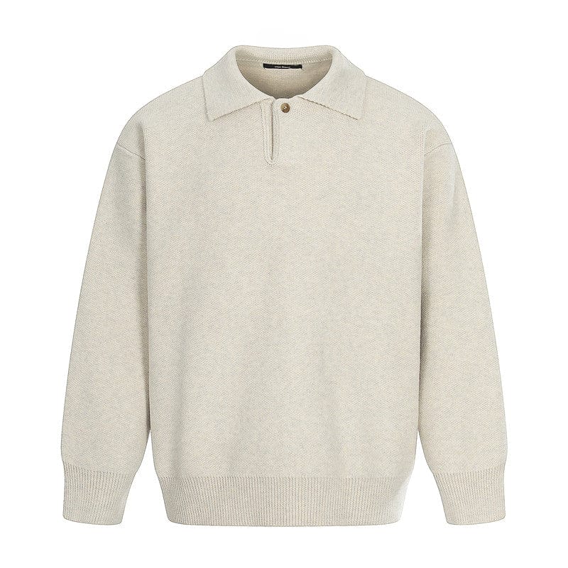 TALKLESSFASHION M / Oatmeal MYC011 GXFortune Winter American Heavy Solid Color Polo Collar Sweater Men's and Women's High-End Loose Warm Top Trend