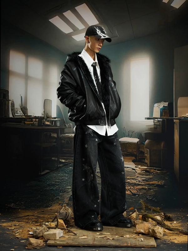 Mottled Fur Collar Hooded Jacket