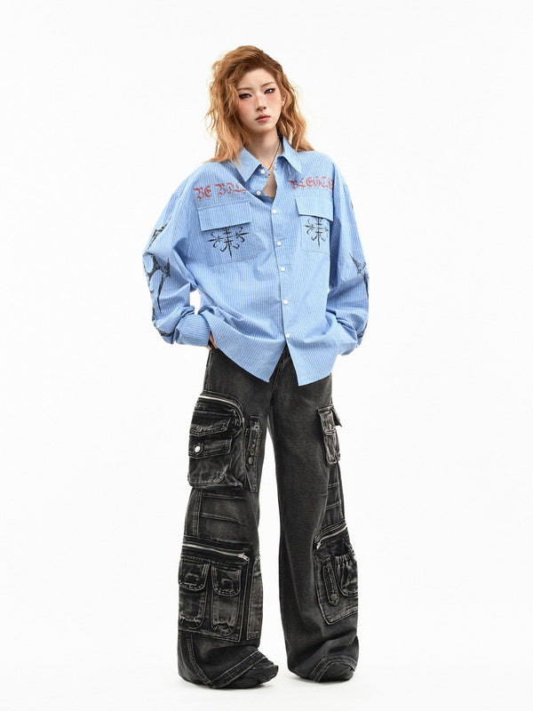 Mottled Graffiti Striped Utility Shirt