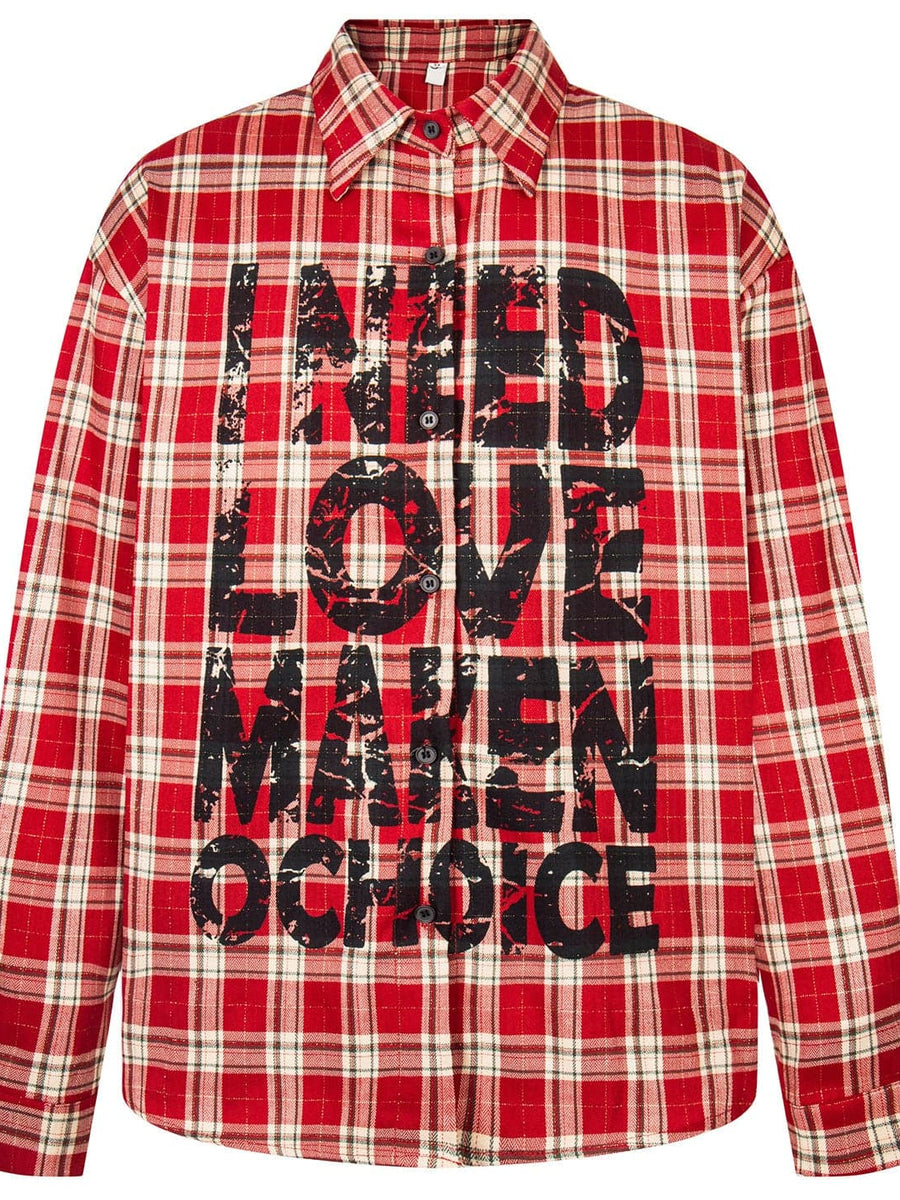 TALKLESSFASHION OV original American vintage plaid mottled letter print long sleeve shirt men's and women's autumn loose casual shirt trend