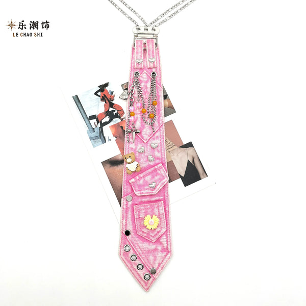 Lechao pink denim tie