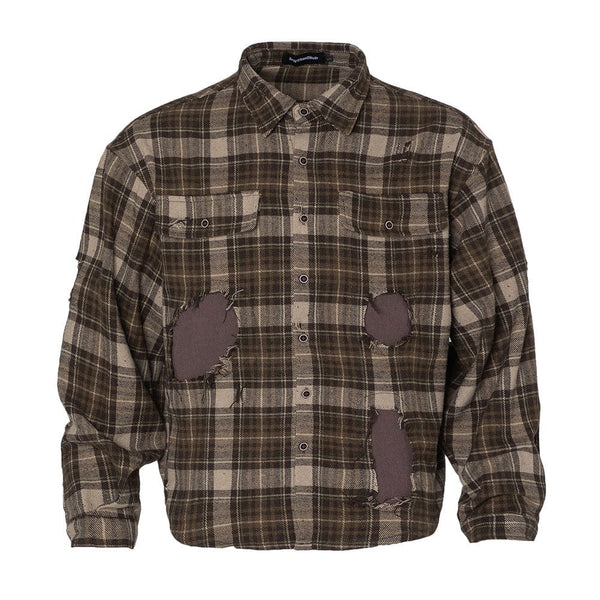 Plaid Trendy Hole & Patch shirt—2115