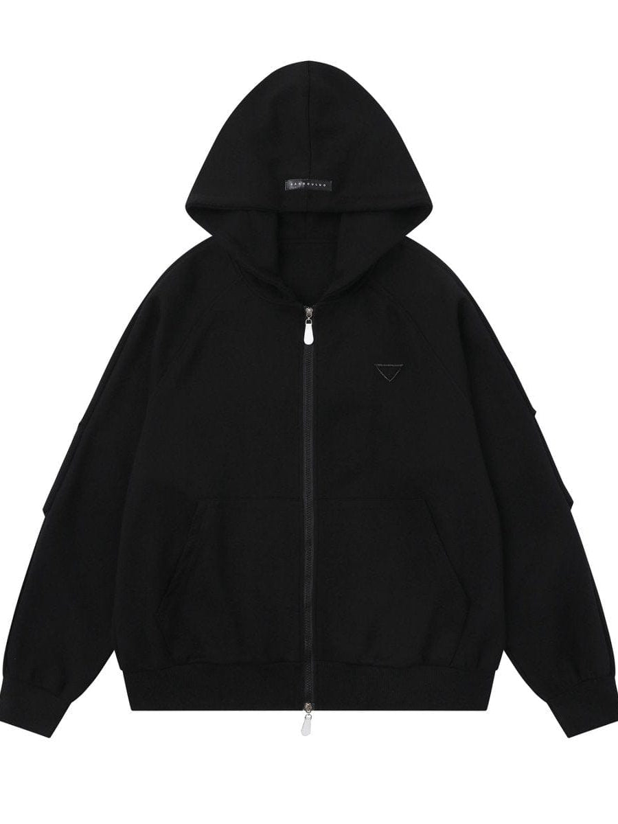 TALKLESSFASHION S / black 25010 Retro High-End Neutral Trend Solid Color Deconstructed Jacket Design Men's Loose Cardigan Hooded Sweatshirt