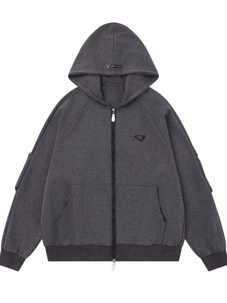 TALKLESSFASHION S / gray 25010 Retro High-End Neutral Trend Solid Color Deconstructed Jacket Design Men's Loose Cardigan Hooded Sweatshirt