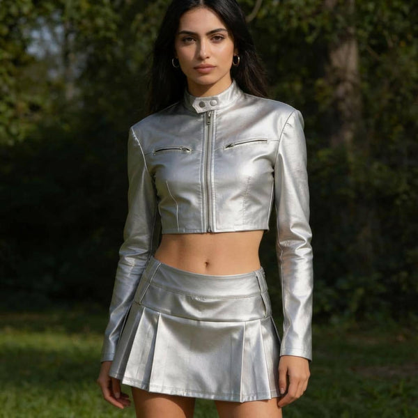Silver Cyber-Chrome Cropped Moto