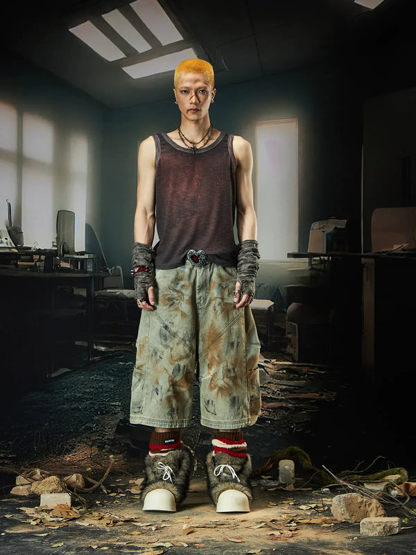 Wasteland Niche Layered Cropped Jeans