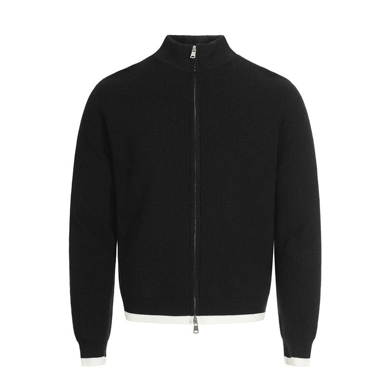 TALKLESSFASHION XL / Black MFY226 GXFortune American Stand Collar Double Zip Sweater Men's Fall Loose Knit Cardigan Men's Trendy Versatile Jacket