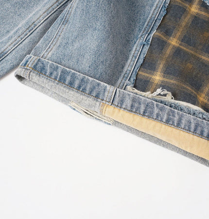 Washed Splicing Broken Denim Shorts