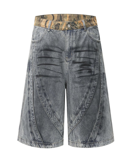 Jiayiku's 2026 new high street American retro wasteland feng shui washed stained denim shorts deconstruct cropped pants for men