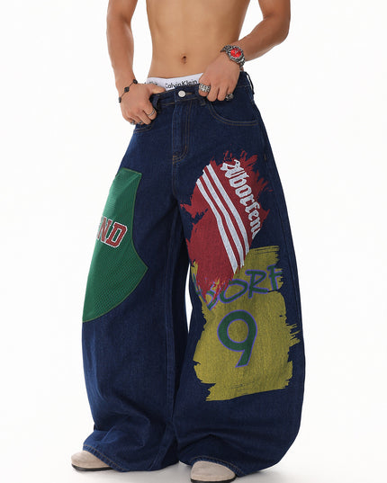 Monogram Patchwork Wide Jeans