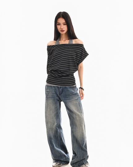 Striped Halterneck Spliced Summer Top