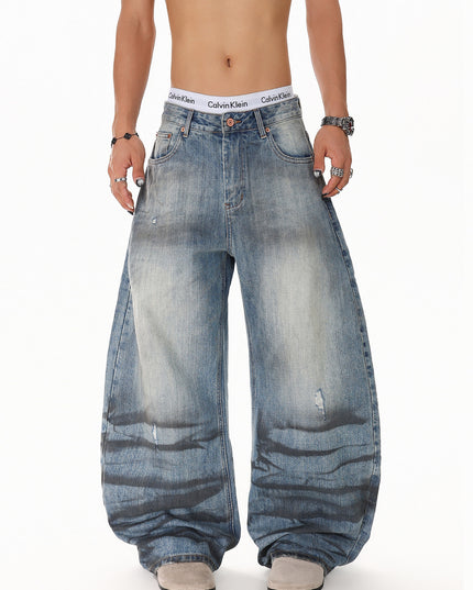 Water Ripple Washed Scimitar Jeans