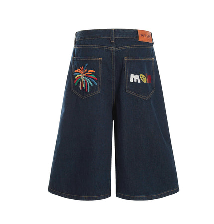 Firework Embroidered Denim Shorts