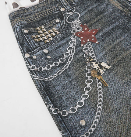 Roguish Printed Denim Shorts