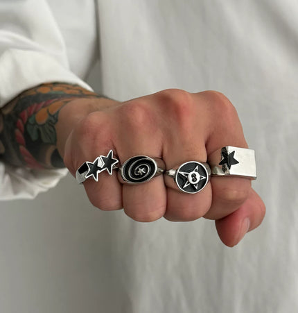 Men's 4-piece set of dripping oil five-pointed star ring set European and American hip-hop trend fashion boys take photos with accessories