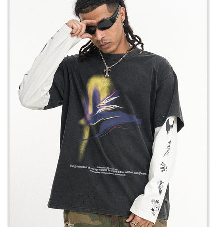Distressed Patchwork Long Tee