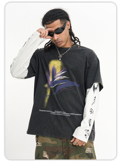 Distressed Patchwork Long Tee