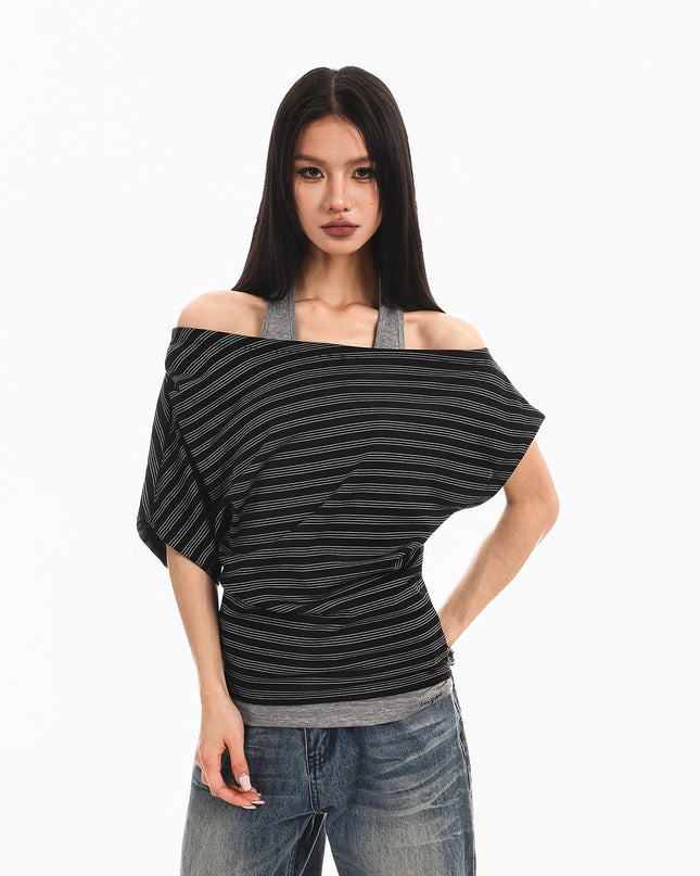 Striped Halterneck Spliced Summer Top