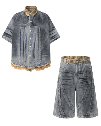 Jiayiku's 2026 new high street American retro wasteland feng shui washed stained denim shorts deconstruct cropped pants for men