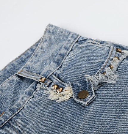 Patchwork Frayed Denim Shorts
