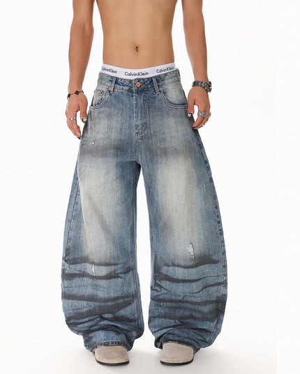 Water Ripple Washed Scimitar Jeans