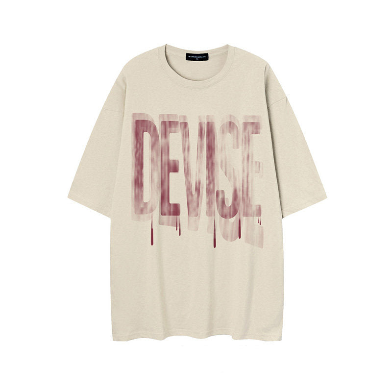 Fuzzy Letter Printing Half-Sleeve Tee