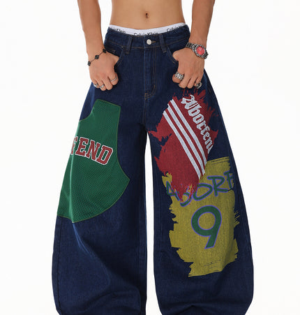 Monogram Patchwork Wide Jeans