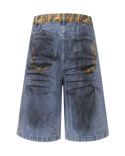 Jiayiku's 2026 new high street American retro wasteland feng shui washed stained denim shorts deconstruct cropped pants for men