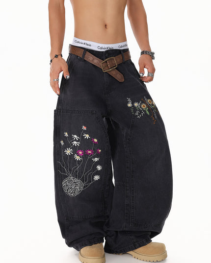 Floral Embroidered Vintage Jeans