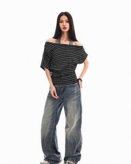 Striped Halterneck Spliced Summer Top