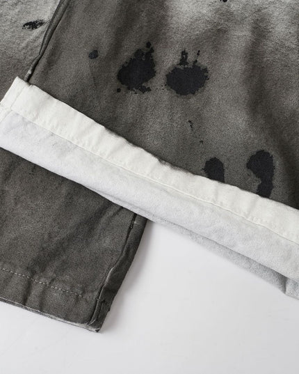 American High Street Subculture: Inkjet Graded Washed Destroyed Casual Pants Men's 3D Silhouette Double-Waist Toe Wide-Leg Pants