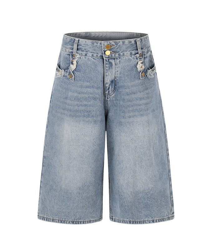 Patchwork Frayed Denim Shorts