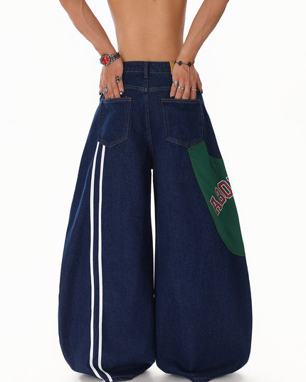 Monogram Patchwork Wide Jeans