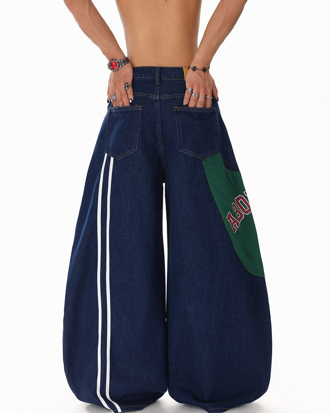 Monogram Patchwork Wide Jeans