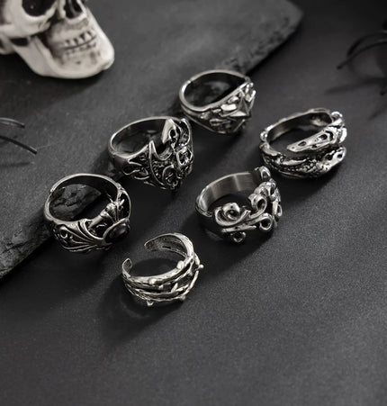 Men's 6-Piece Devil Ring Set, European and American 2026 Vintage Trendy Niche Design Cool Accessories