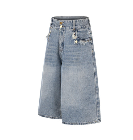 Patchwork Frayed Denim Shorts