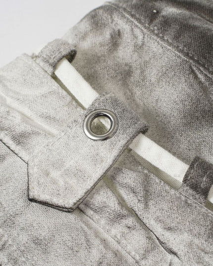American High Street Subculture: Inkjet Graded Washed Destroyed Casual Pants Men's 3D Silhouette Double-Waist Toe Wide-Leg Pants