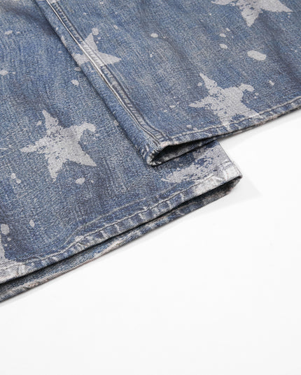 American street fashion brand jeans, personalized curved knife pants, loose wide-leg printed pants, fake two-piece floor-length pants for men and women