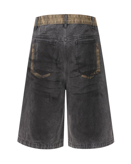 Jiayiku's 2026 new high street American retro wasteland feng shui washed stained denim shorts deconstruct cropped pants for men