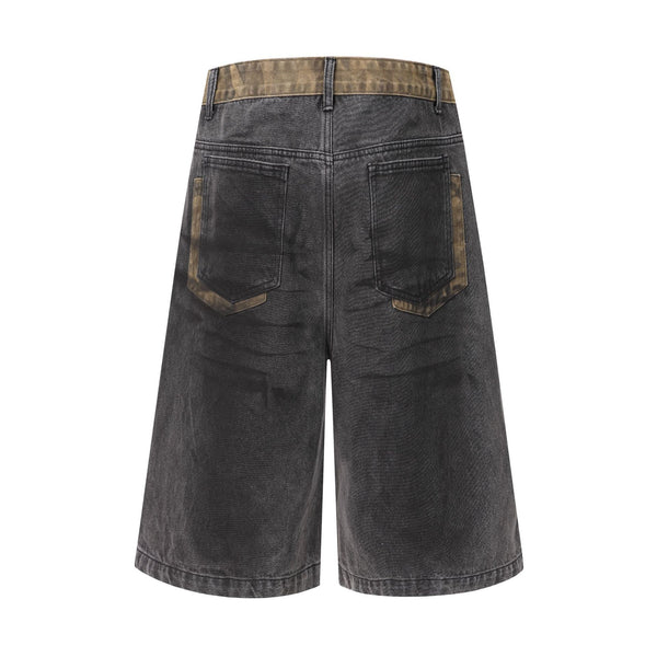 Jiayiku's 2026 new high street American retro wasteland feng shui washed stained denim shorts deconstruct cropped pants for men