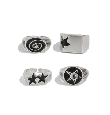 Men's 4-piece set of dripping oil five-pointed star ring set European and American hip-hop trend fashion boys take photos with accessories